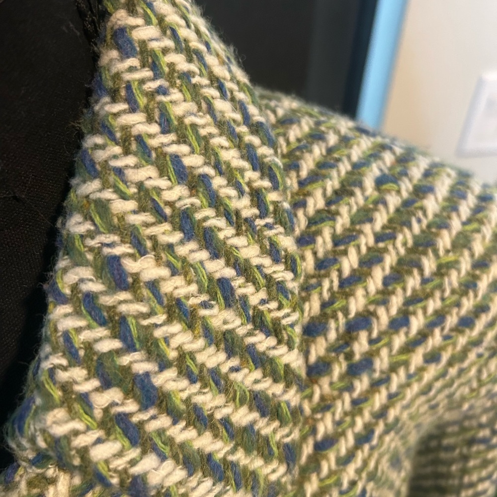 DKNY Green and Blue Tweed Trench Coat - Picture 2 of 8
